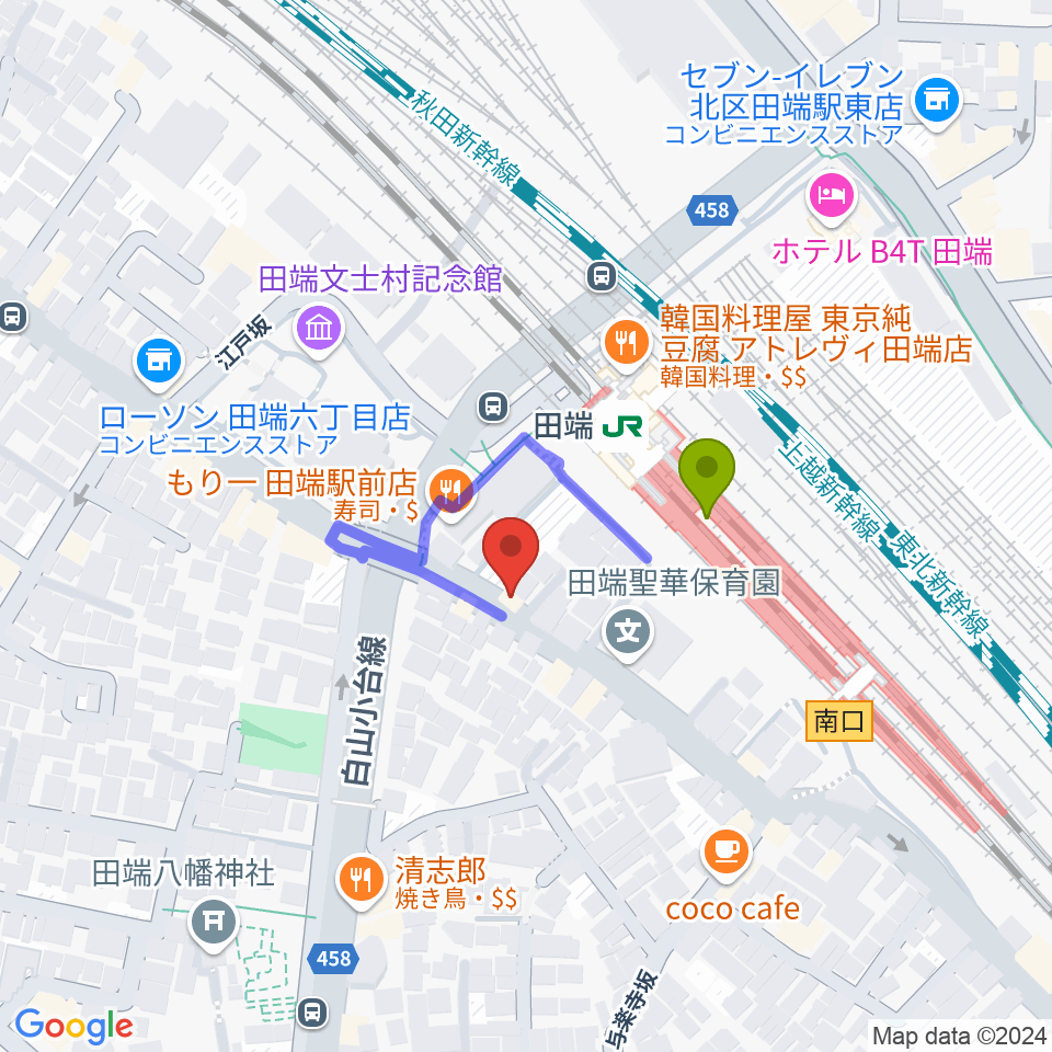 CPR STUDIOの最寄駅田端駅からの徒歩ルート（約2分）地図