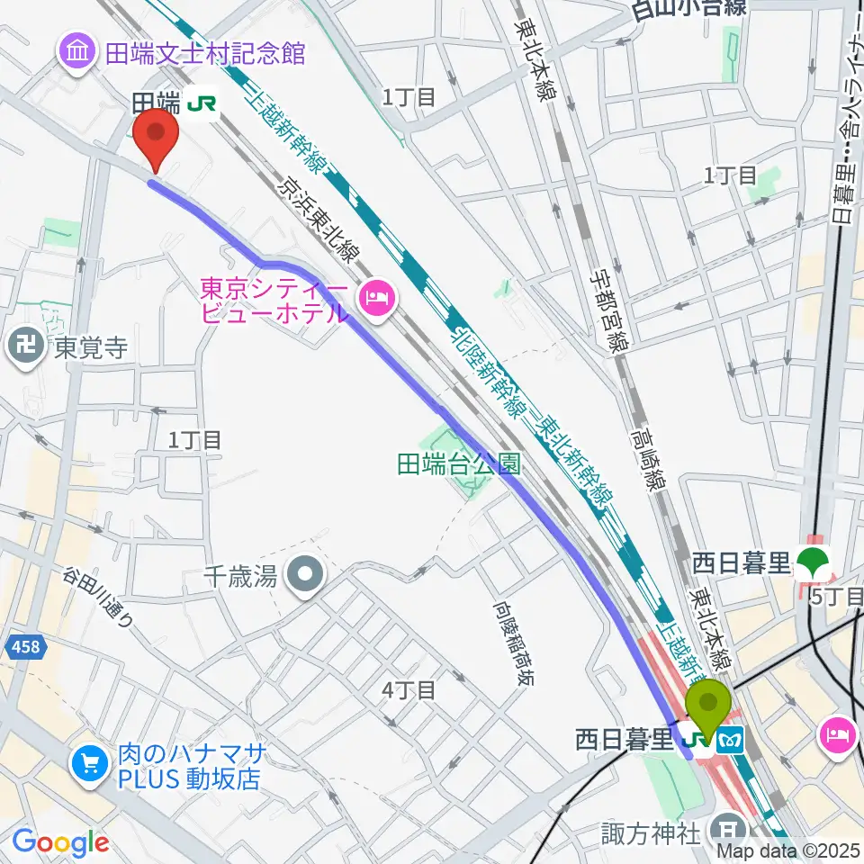 西日暮里駅からCPR STUDIOへのルートマップ地図