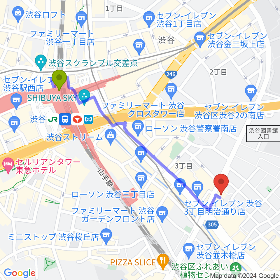 Studio S&Sの最寄駅渋谷駅からの徒歩ルート（約11分）地図