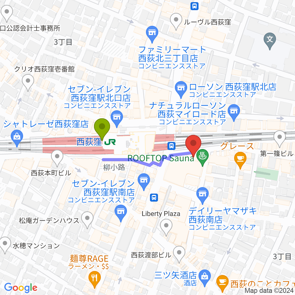 西荻窪ピットバーの最寄駅西荻窪駅からの徒歩ルート（約2分）地図