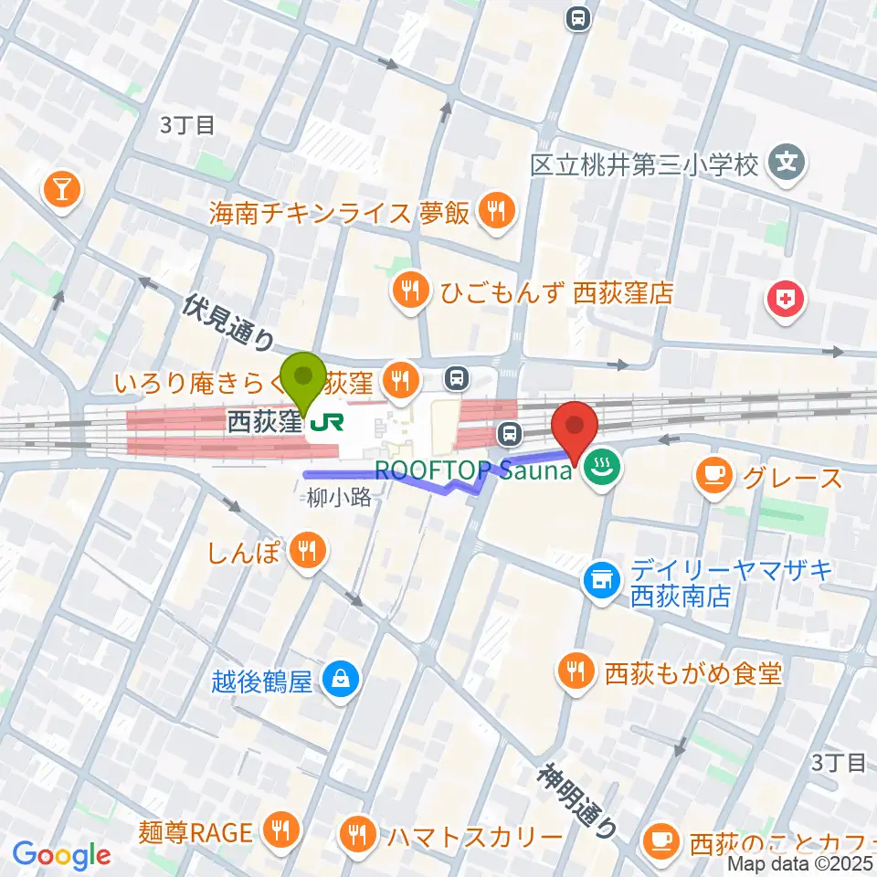 西荻窪ピットバーの最寄駅西荻窪駅からの徒歩ルート（約2分）地図