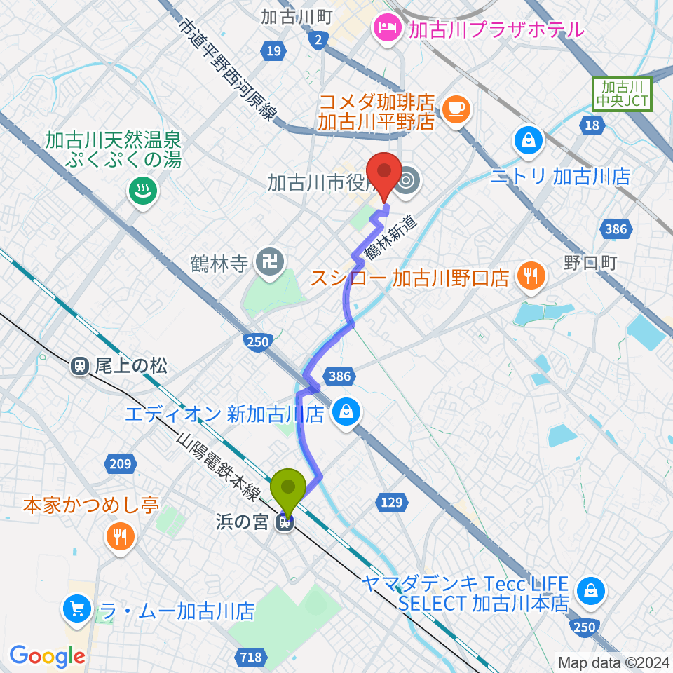 浜の宮駅からSHOWAグループ市民会館へのルートマップ地図