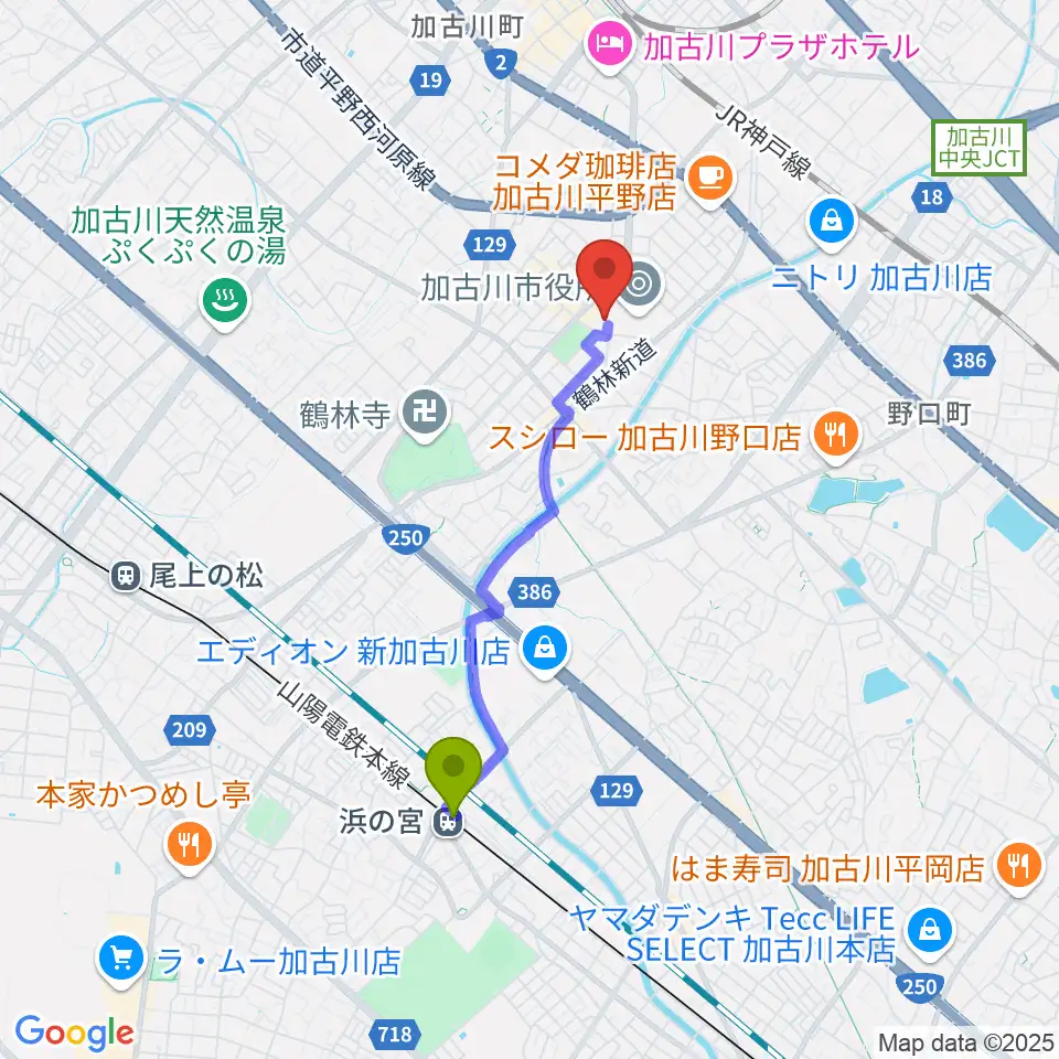 浜の宮駅からSHOWAグループ市民会館へのルートマップ地図