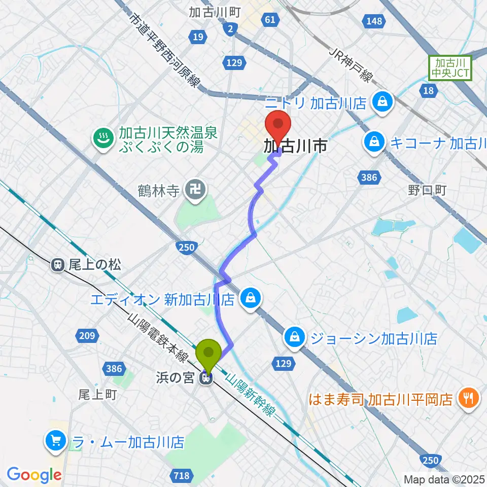浜の宮駅からSHOWAグループ市民会館へのルートマップ地図
