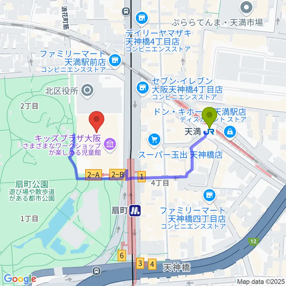 カンテレ扇町スクエアの最寄駅天満駅からの徒歩ルート（約3分）地図