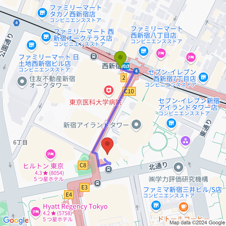 新宿ReNYの最寄駅西新宿駅からの徒歩ルート（約3分）地図