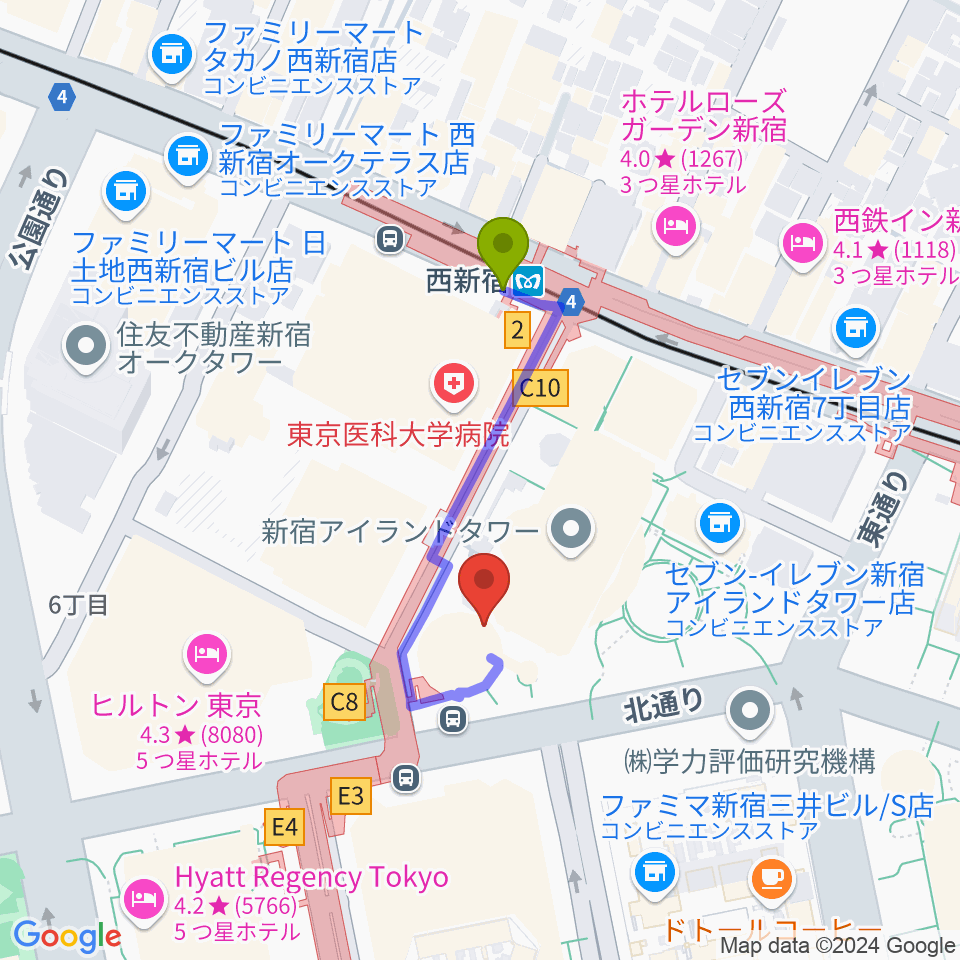 新宿ReNYの最寄駅西新宿駅からの徒歩ルート（約3分）地図