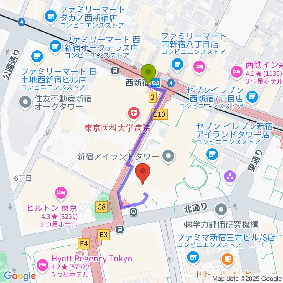 新宿ReNYの最寄駅西新宿駅からの徒歩ルート（約3分）地図