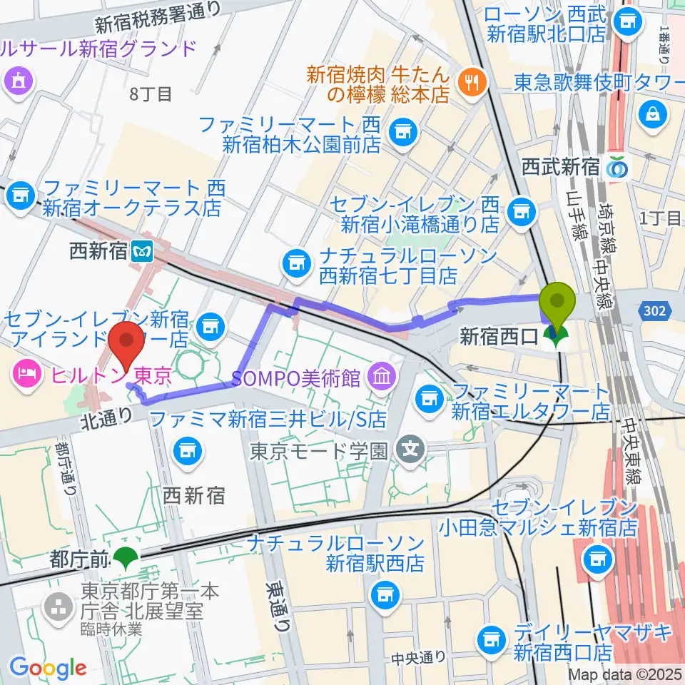 新宿西口駅から新宿ReNYへのルートマップ地図