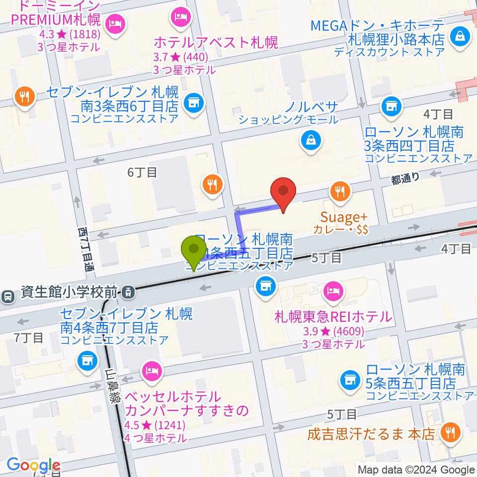 CATS & DOGSの最寄駅資生館小学校前駅からの徒歩ルート（約2分）地図