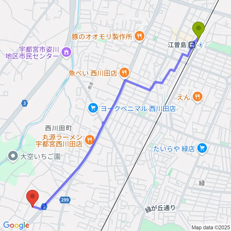 江曽島駅からヴァイオリン教室 Ariaへのルートマップ地図