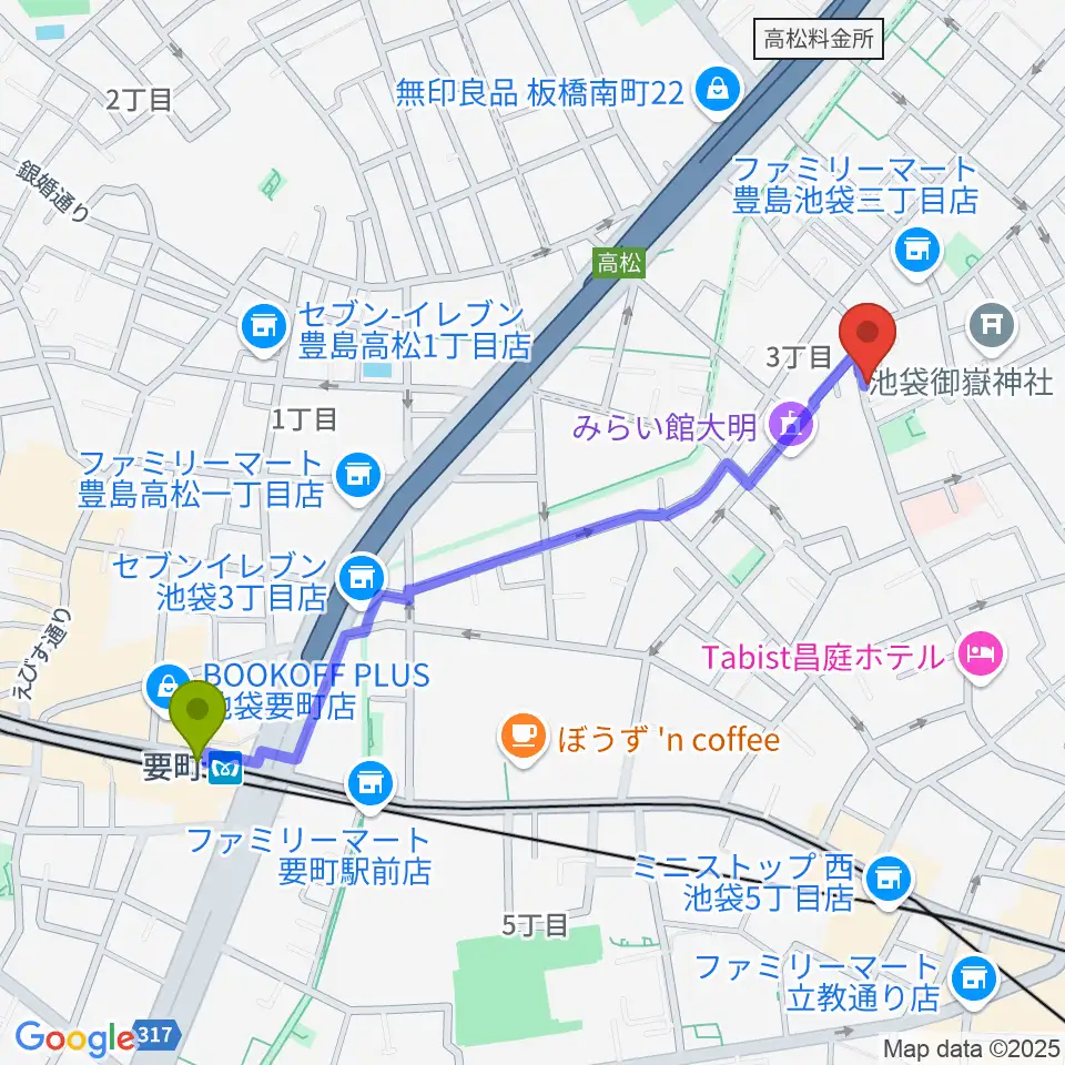 池袋ビッグバンボックスの最寄駅要町駅からの徒歩ルート（約11分）地図