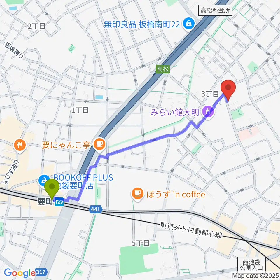 池袋ビッグバンボックスの最寄駅要町駅からの徒歩ルート（約11分）地図