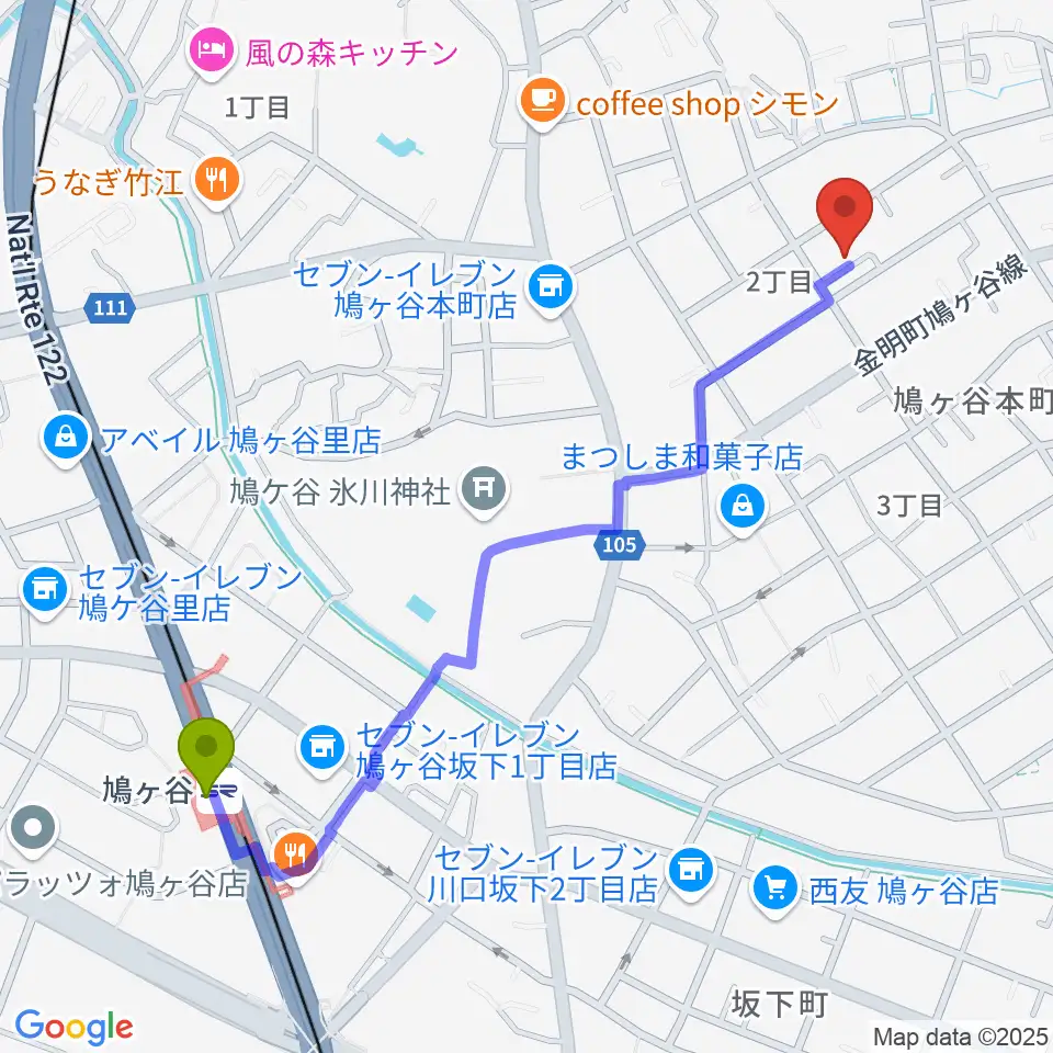 音楽教室GUPPA！の最寄駅鳩ヶ谷駅からの徒歩ルート（約12分）地図