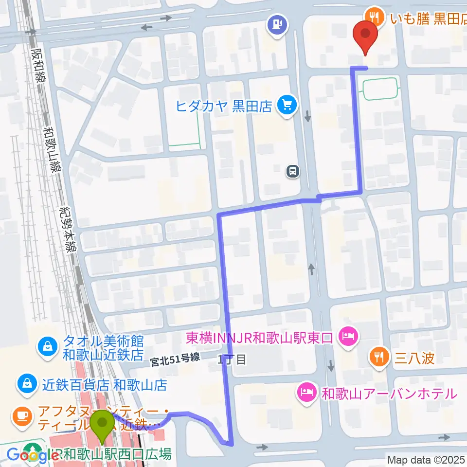 chanabaサクソフォーン教室の最寄駅和歌山駅からの徒歩ルート（約8分）地図