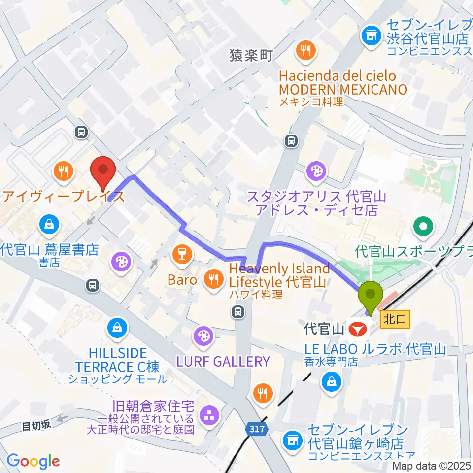 T-SITE GARDEN GALLERYの最寄駅代官山駅からの徒歩ルート（約5分）地図