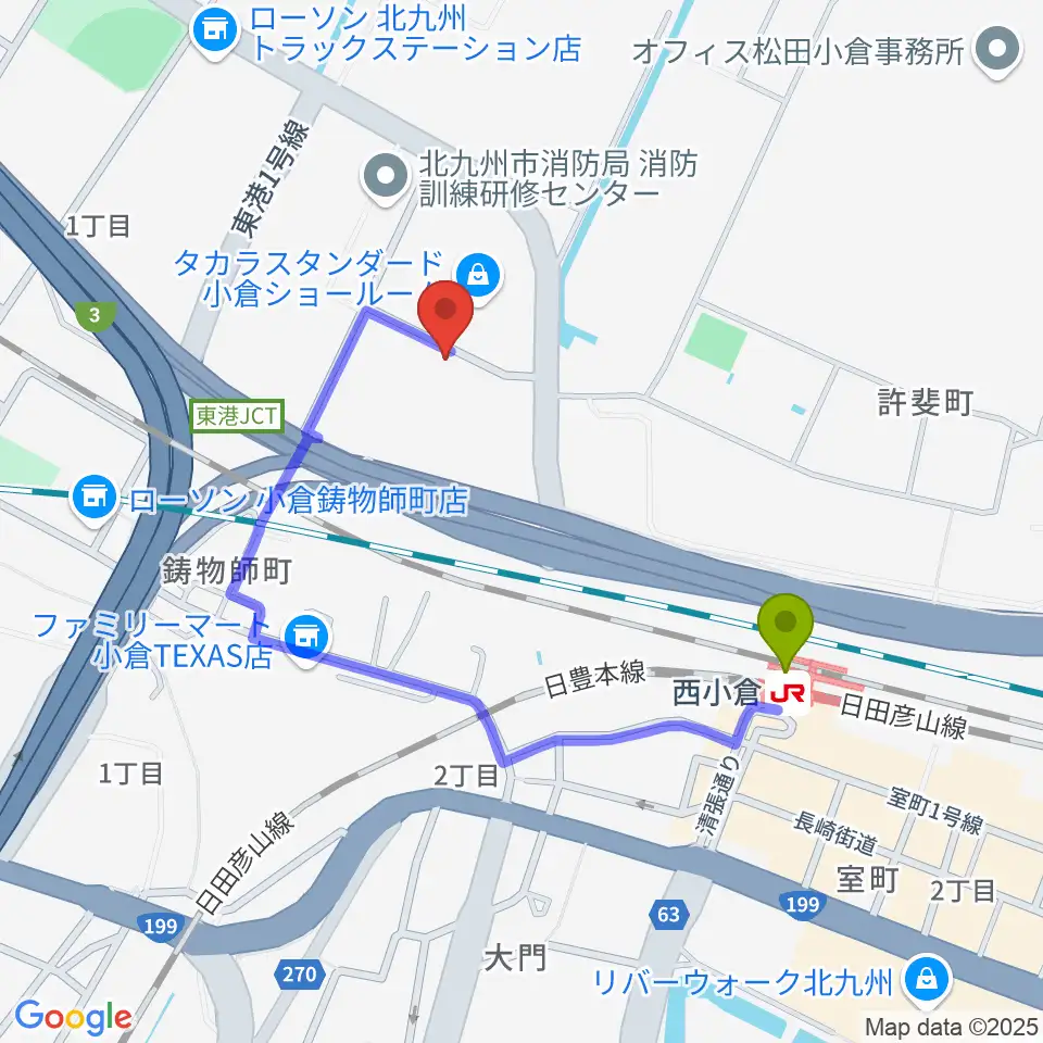 chuya-online.com FUKUOKAの最寄駅西小倉駅からの徒歩ルート（約7分）地図