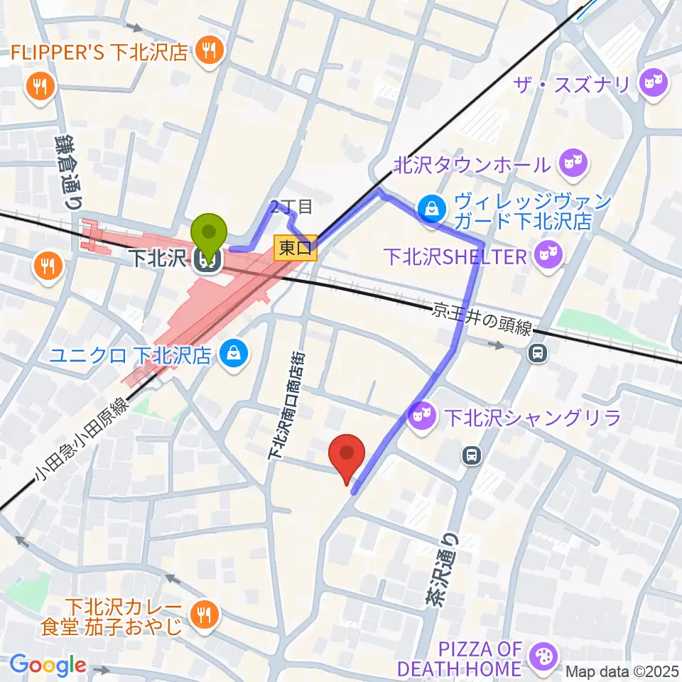 下北沢WAVERの最寄駅下北沢駅からの徒歩ルート（約3分）地図