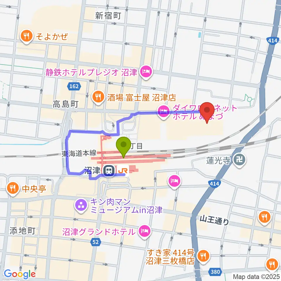 キラメッセぬまづの最寄駅沼津駅からの徒歩ルート（約5分）地図