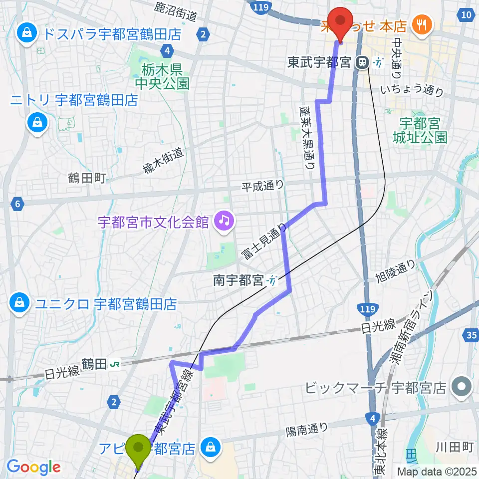 江曽島駅からLOVE SOUNDS STUDIOへのルートマップ地図