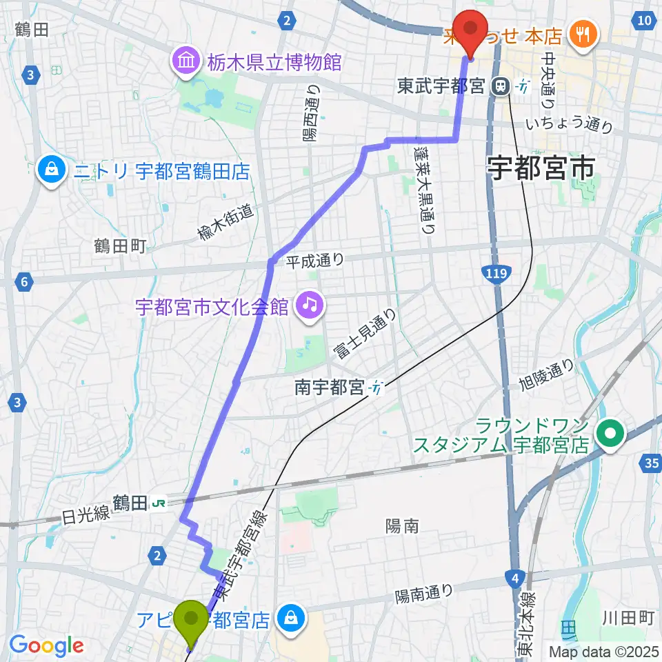 江曽島駅からLOVE SOUNDS STUDIOへのルートマップ地図