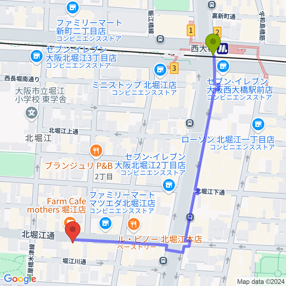 Corner Stone Barの最寄駅西大橋駅からの徒歩ルート（約6分）地図