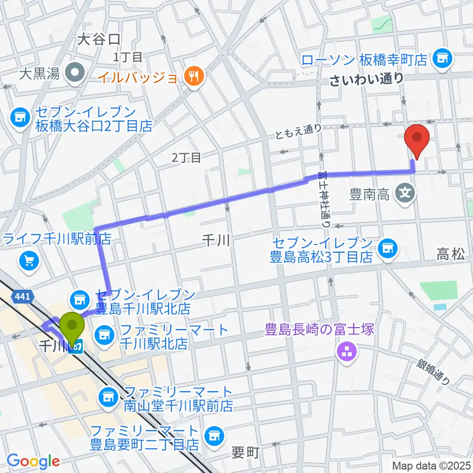 どるちぇ音楽教室の最寄駅千川駅からの徒歩ルート（約13分）地図
