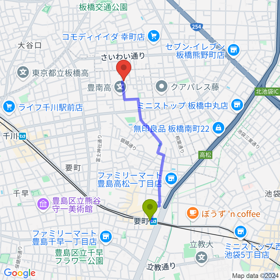 要町駅からどるちぇ音楽教室へのルートマップ地図