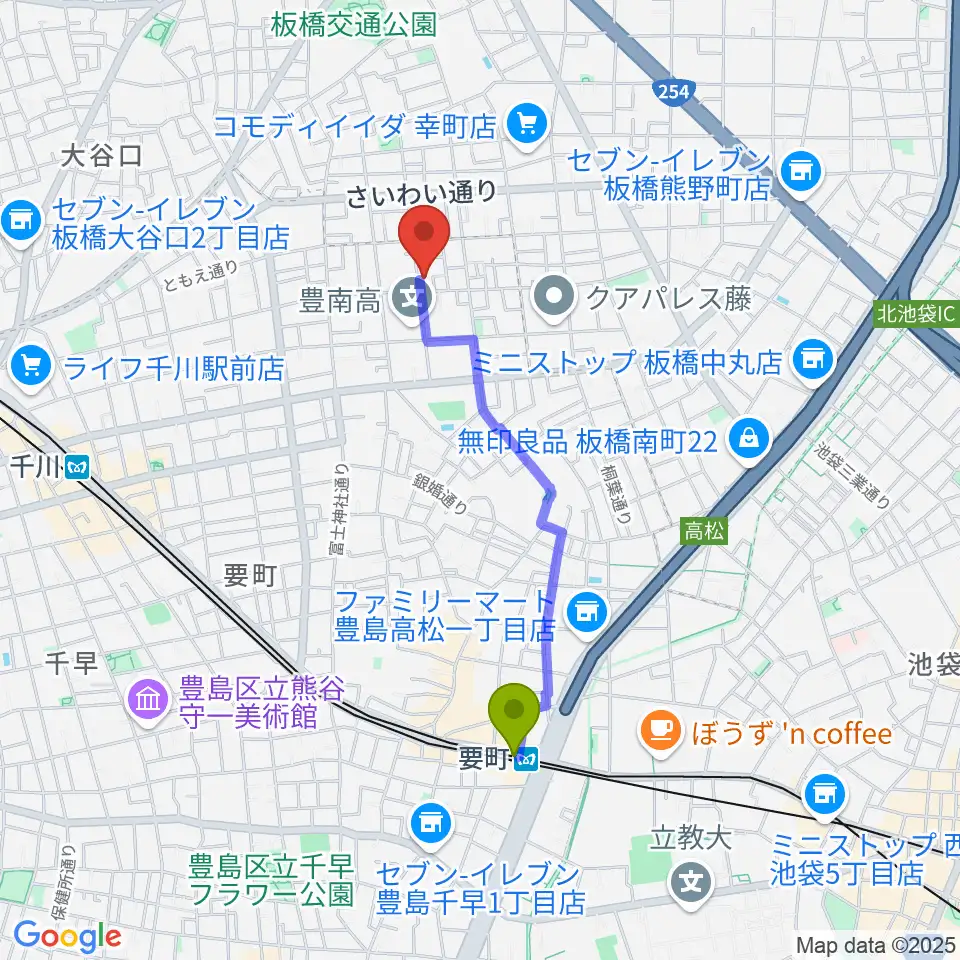 要町駅からどるちぇ音楽教室へのルートマップ地図