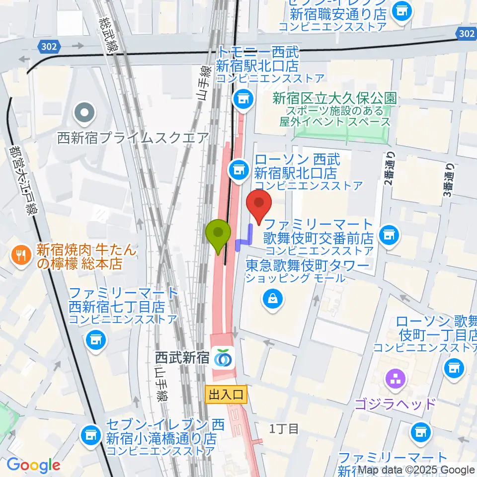 新宿バティオスの最寄駅西武新宿駅からの徒歩ルート（約1分）地図