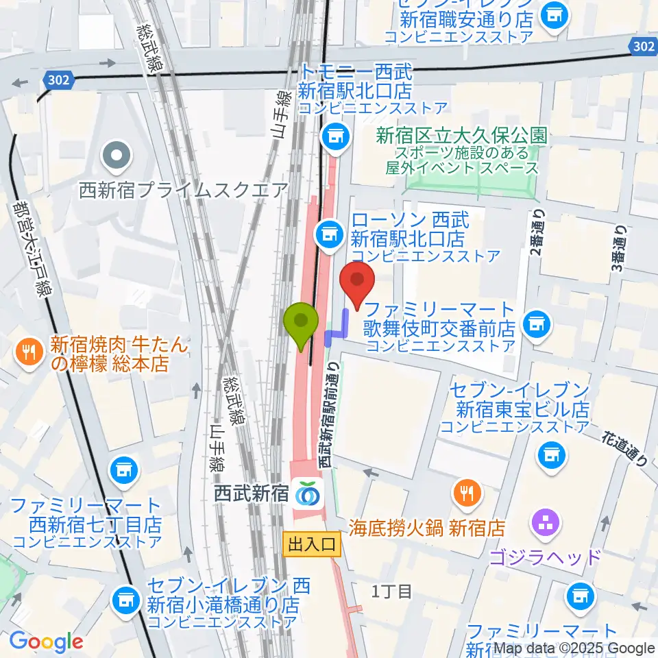 新宿バティオスの最寄駅西武新宿駅からの徒歩ルート（約1分）地図