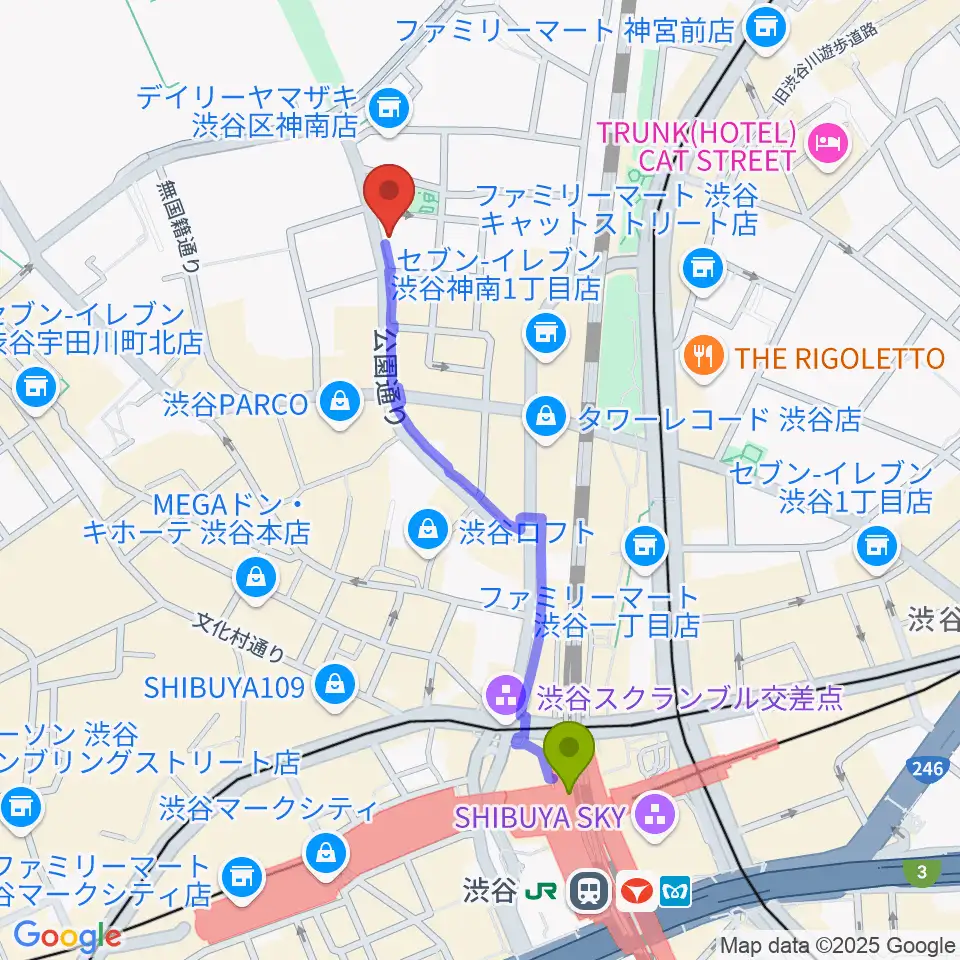 nagomix渋谷の最寄駅渋谷駅からの徒歩ルート（約9分）地図