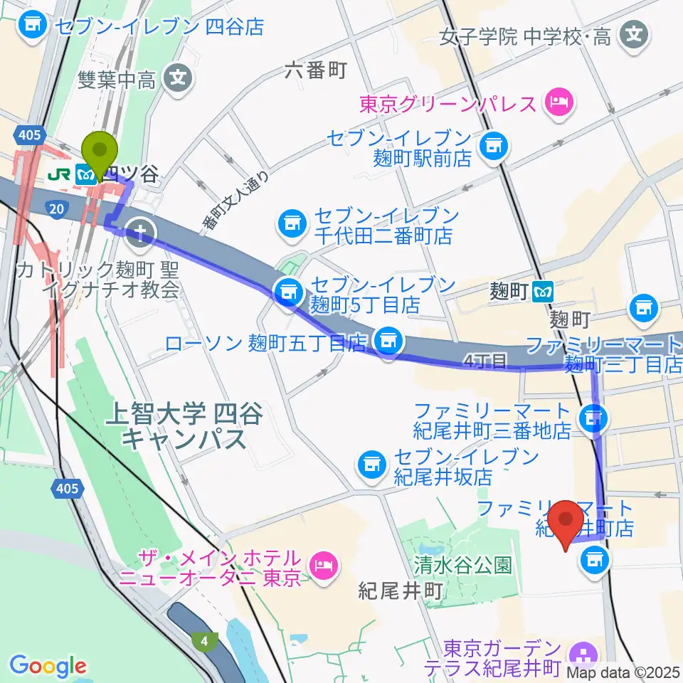 四ツ谷駅から紀尾井町サロンホールへのルートマップ地図