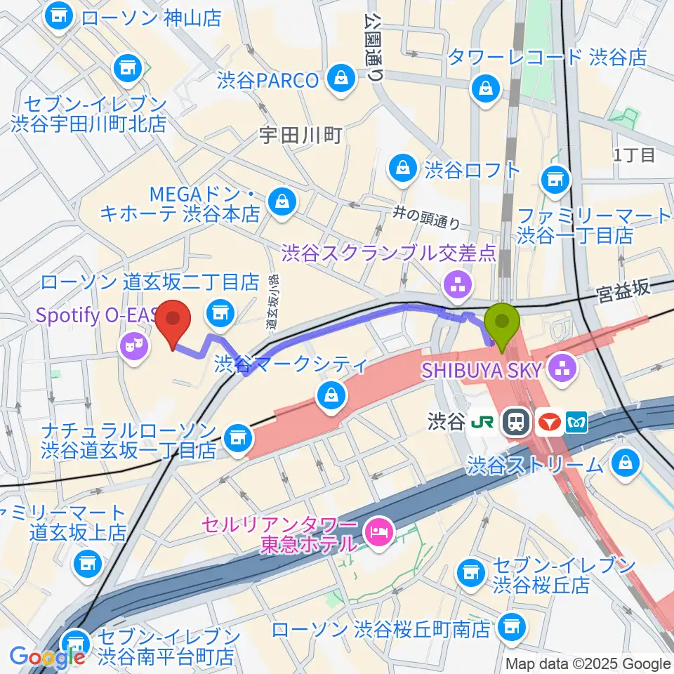 渋谷駅からスタジオ映音空間 渋谷スタジオへのルートマップ地図