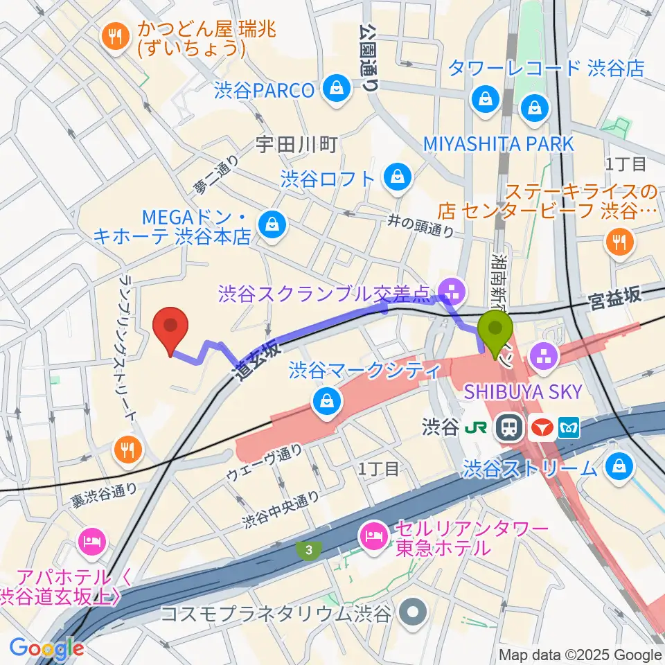 渋谷駅からスタジオ映音空間 渋谷スタジオへのルートマップ地図