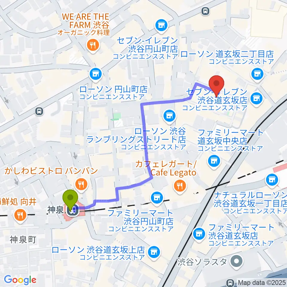 スタジオ映音空間 渋谷スタジオの最寄駅神泉駅からの徒歩ルート（約5分）地図