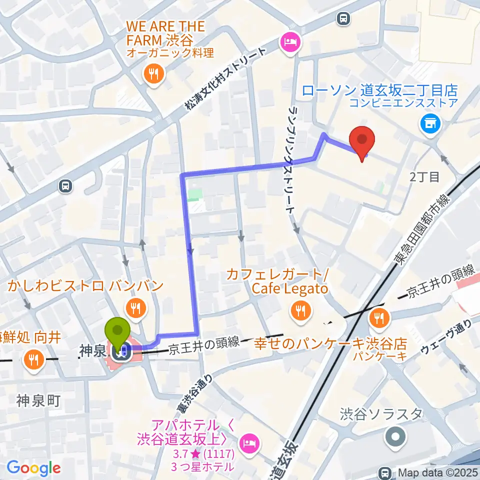 スタジオ映音空間 渋谷スタジオの最寄駅神泉駅からの徒歩ルート（約5分）地図