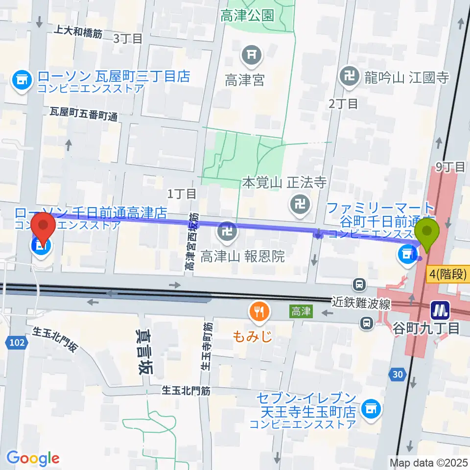 STARBOXの最寄駅谷町九丁目駅からの徒歩ルート（約6分）地図