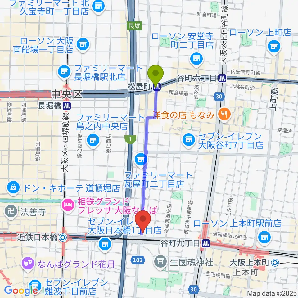松屋町駅からSTARBOXへのルートマップ地図