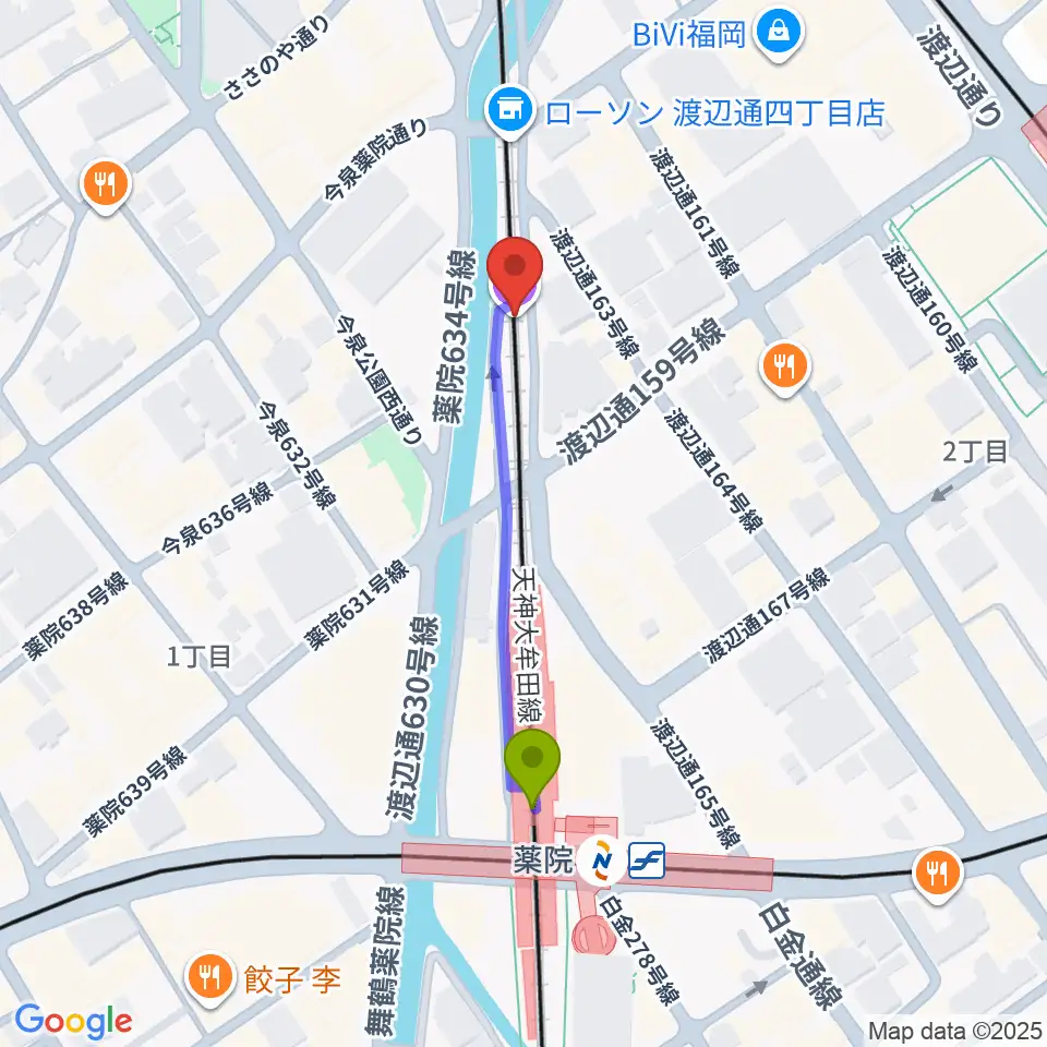 福岡薬院ビートステーションの最寄駅薬院駅からの徒歩ルート（約4分）地図