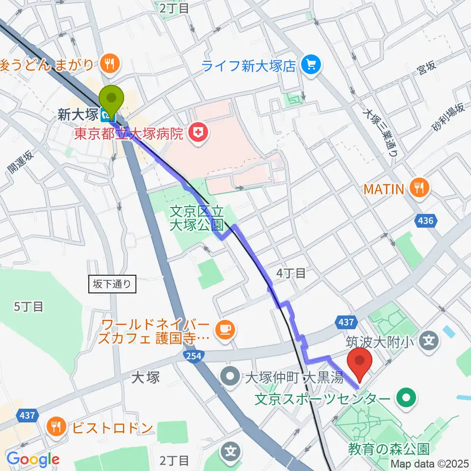 新大塚駅から茗荷谷ラ・リールへのルートマップ地図