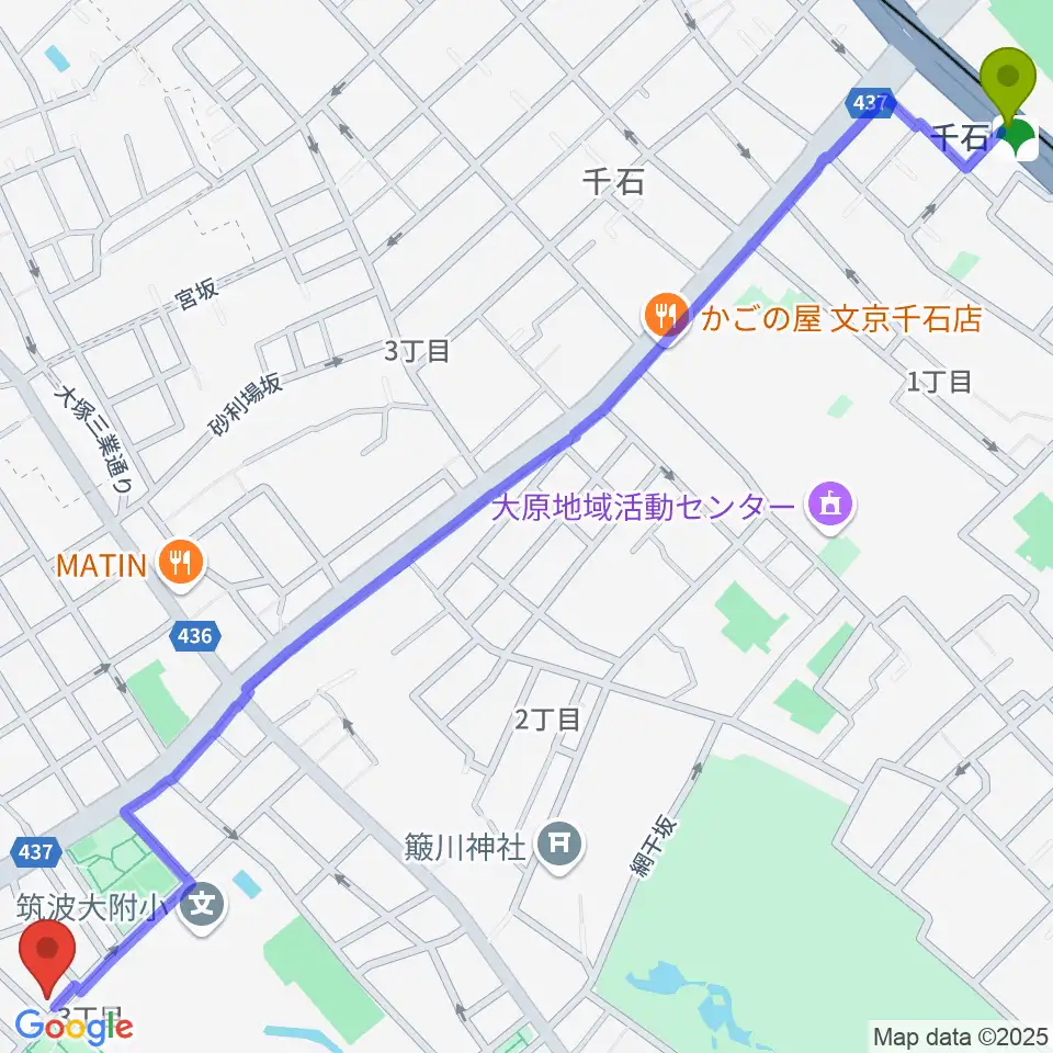 千石駅から茗荷谷ラ・リールへのルートマップ地図