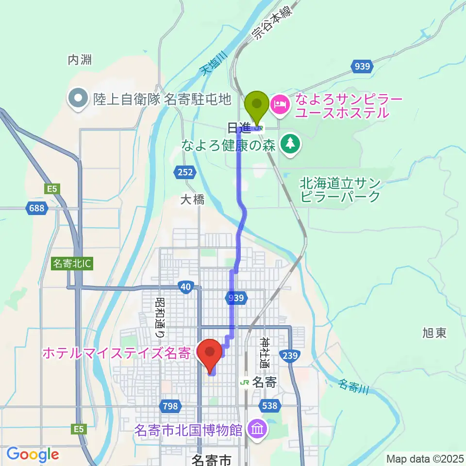 日進駅から名寄One step cafeへのルートマップ地図