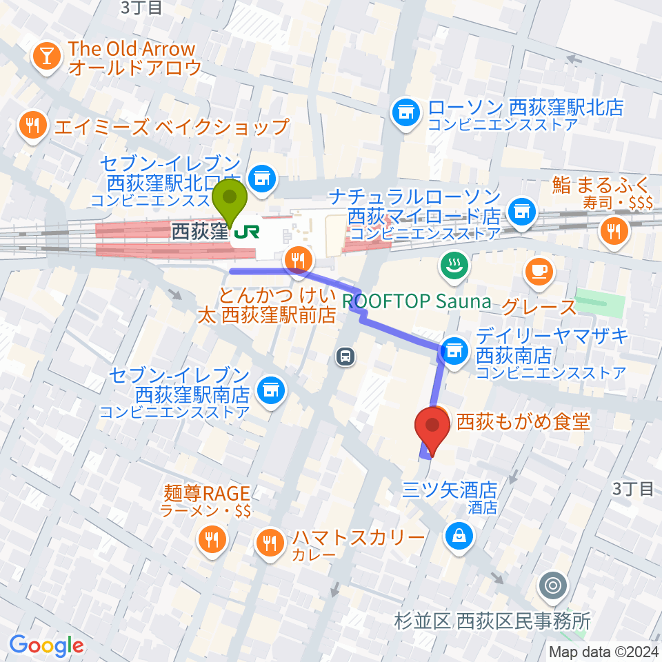 w.jazの最寄駅西荻窪駅からの徒歩ルート（約4分）地図