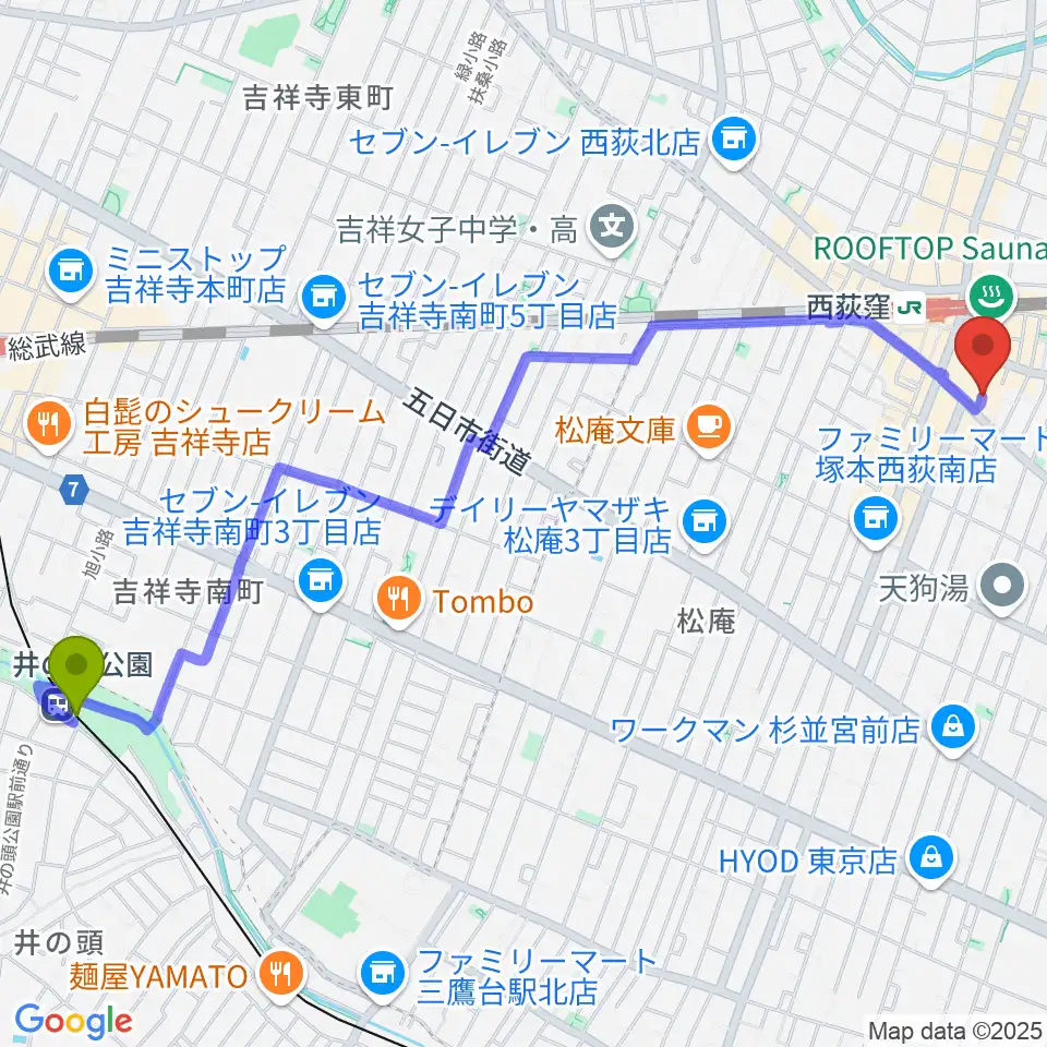 井の頭公園駅からw.jazへのルートマップ地図