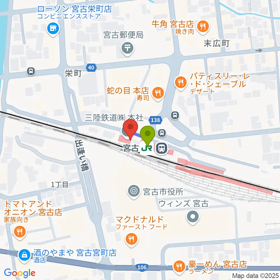 みやこハーバーラジオの最寄駅宮古駅からの徒歩ルート（約0分）地図