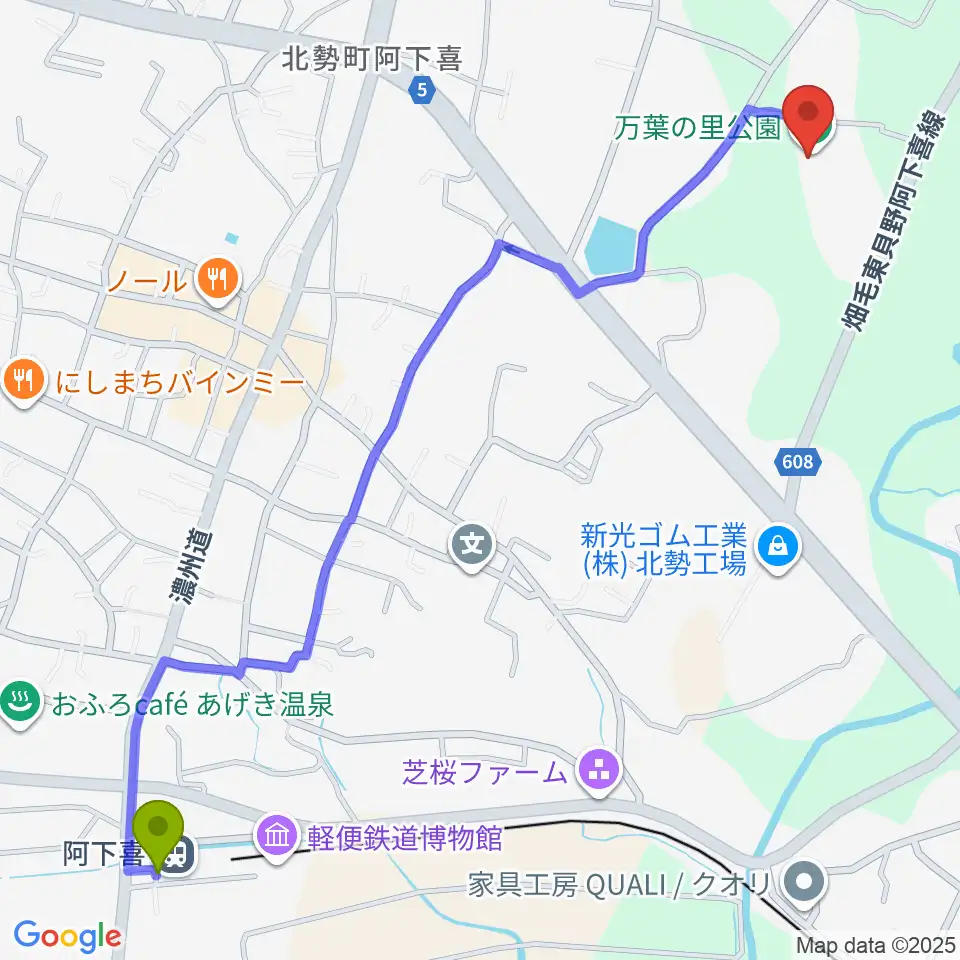 いなべ市北勢市民会館の最寄駅阿下喜駅からの徒歩ルート（約16分）地図