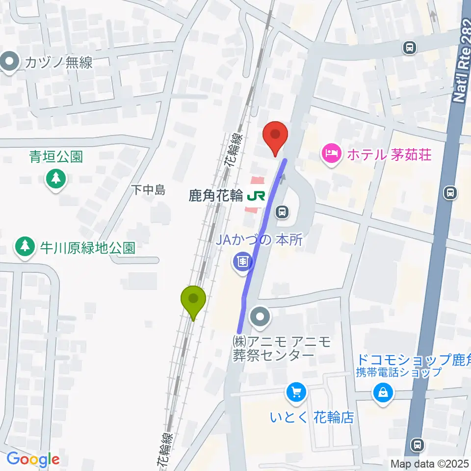 鹿角きりたんぽFMの最寄駅鹿角花輪駅からの徒歩ルート（約3分）地図