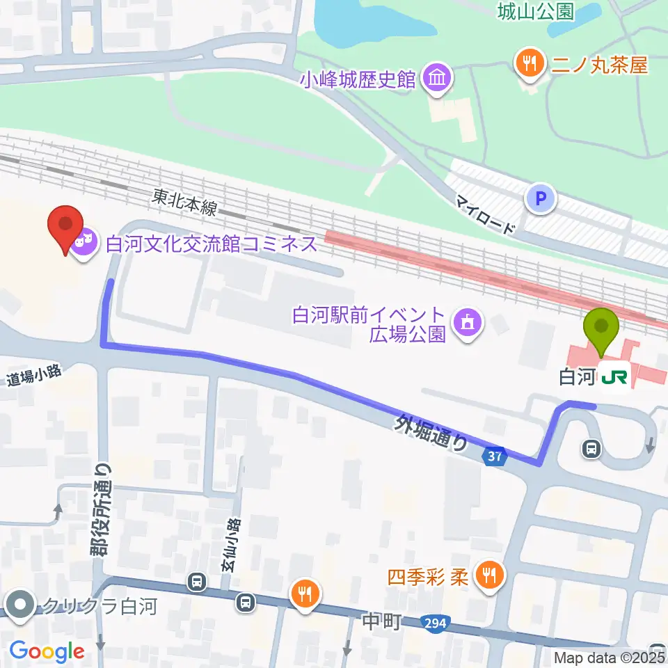 白河文化交流館コミネスの最寄駅白河駅からの徒歩ルート（約6分）地図