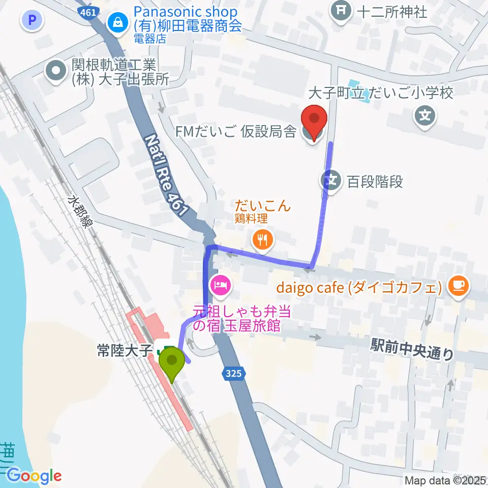 FMだいごの最寄駅常陸大子駅からの徒歩ルート（約4分）地図